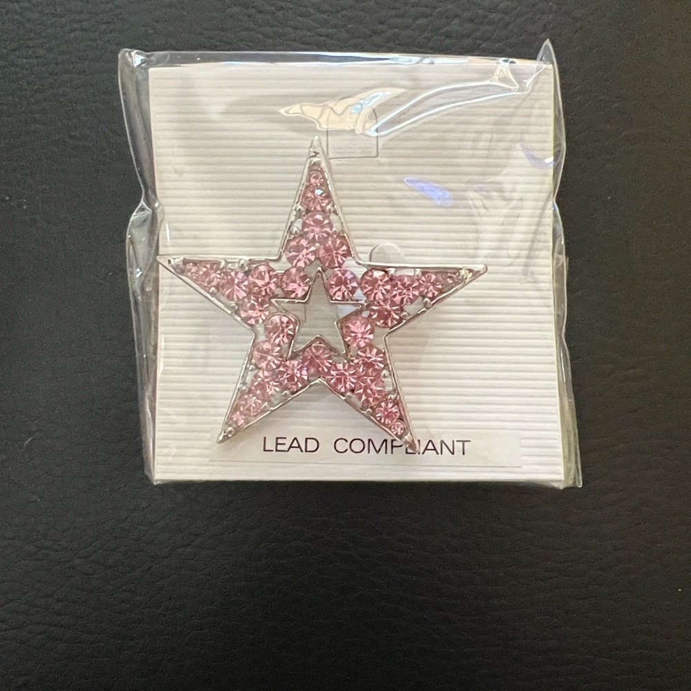 Pink Star Brooch/ Pendant  with Rhinestones